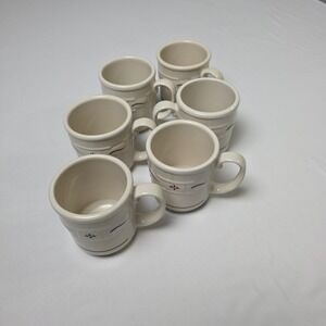6pcs Longaberger Basket Pottery Woven Traditions Maroon and Green Coffee Mug Cup
